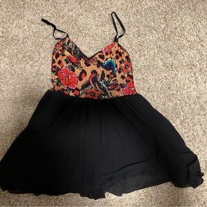 Floral Sequin Print Dress with Black Skirt